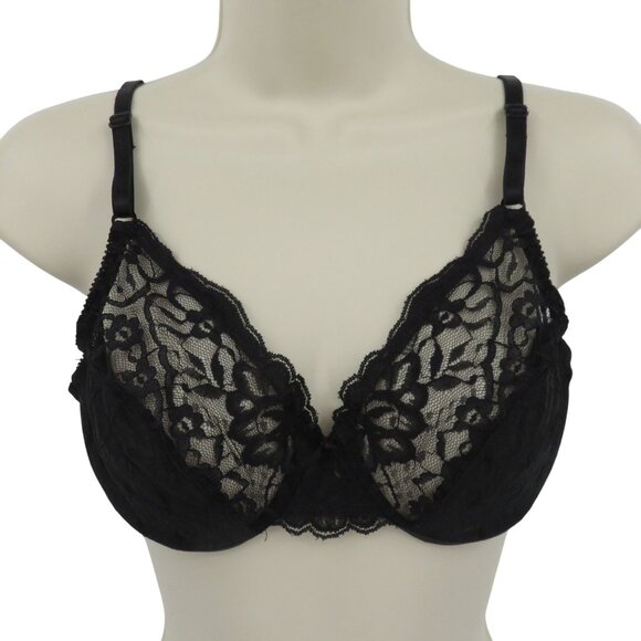 VTG Lilyette 36B Bra Style 96033 Black Floral Flower Lace Underwire Unlined Bow - Picture 1 of 13